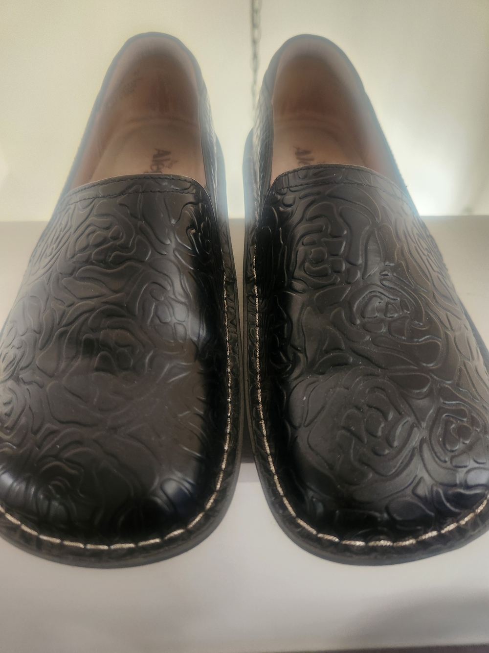 Alegria Womens Black Embossed Slip-On Shoe